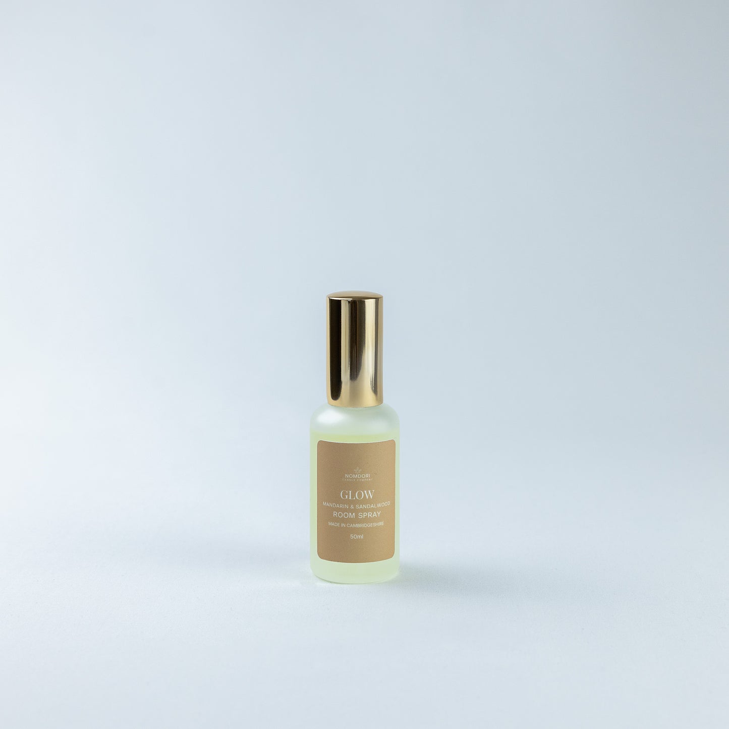 Nomdori Glow 50ml room spray in Mandarin & Sandalwood, luxury home fragrance mist UK