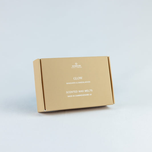 Nomdori Glow wax melts in Mandarin & Sandalwood, eco-friendly luxury home fragrance