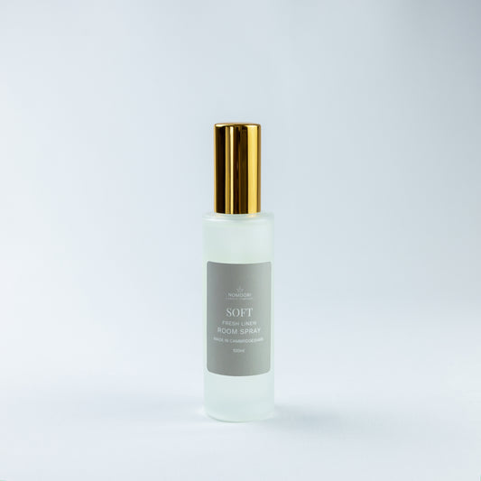 Nomdori Soft 100ml room spray in Fresh Linen, clean home fragrance mist